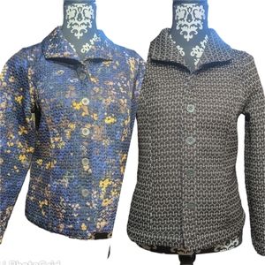 Handmade Quilted Fitted Blazer S Reversible Blue Metallic Gold Floral Brown Whit
